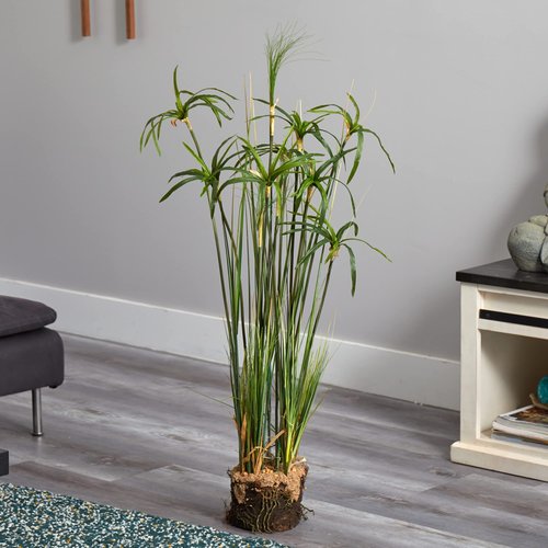 Nearly Natural Papyrus Plant with Faux Soil Arrangement