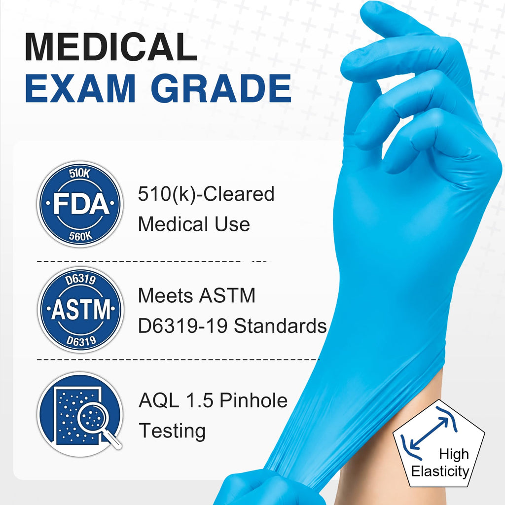 Schneider Medical Nitrile Exam Gloves, Powder-Free, Latex-Free, Non-Sterile Disposable Gloves for Medical Use, Cleaning and Food Prep, Blue, 200 Count, Medium