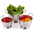OVENTE Premium Stainless Steel Colander Set of 3 with Comfortable Large Handles, 1.5, 3, 5 Quarts Essential Kitchen Strainer for Draining Spaghetti Pasta, Rinsing Vegetables or Fruits, Silver C46263S