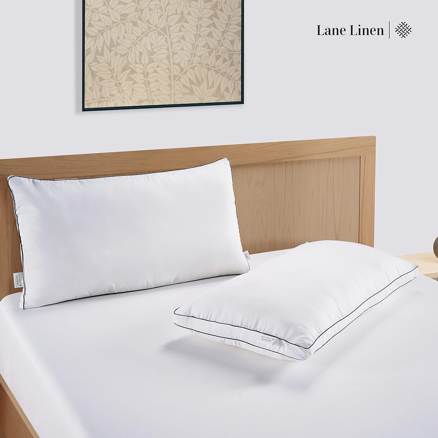 **LANE LINEN Standard Size Bed Pillows - Set of 2 Medium Soft Gusseted Down Alternative | Comfortable & Machine Washable - White**