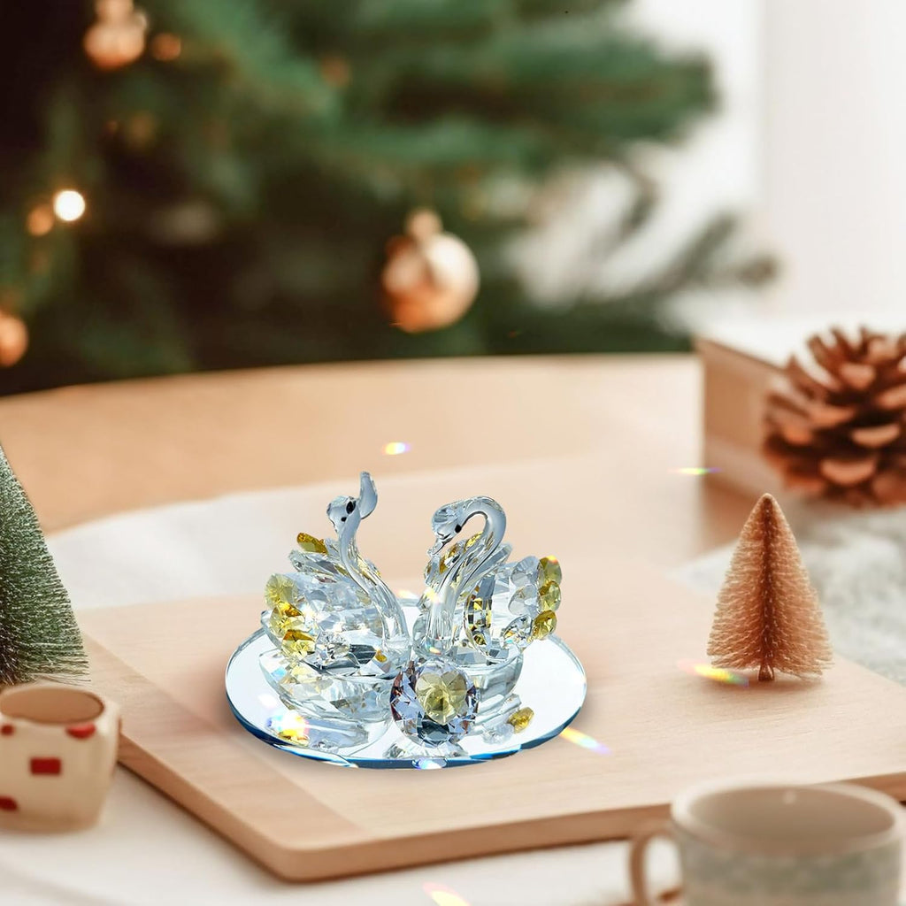 Skiennix Handcrafted Crystal Swan Figurine - Elegant Decorative Glass Sculpture for Home & Gifts (Golden)
