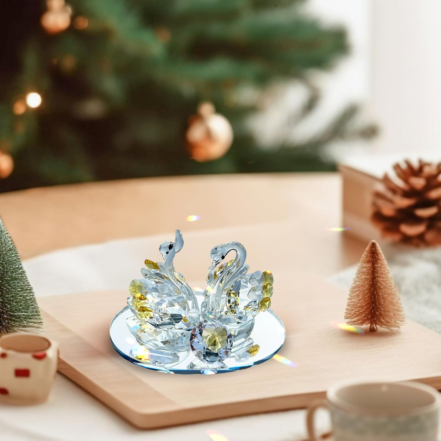 Skiennix Handcrafted Crystal Swan Figurine - Elegant Decorative Glass Sculpture for Home & Gifts (Golden)