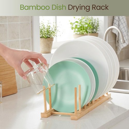 NOVAYEAH 2 Pack Bamboo Wooden Dish Rack-Plate Pot Lid Cutting Board Organizer Holder Rack for Cabinet-Kitchen Cabinet Organizer for Dish, Pots, Lids, Bowls, Bottles, Books, and Puzzle