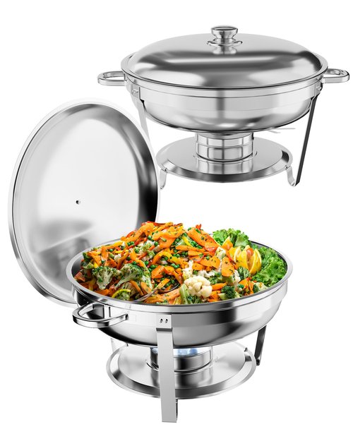 5QT Chafing Dish Buffet Set of 2 Pack, Food Warmers and Servers Round Stainless Steel Chafer with Food & Water Pan, Lid, Frame, Fuel Holder for Catering,Parties and Festivals