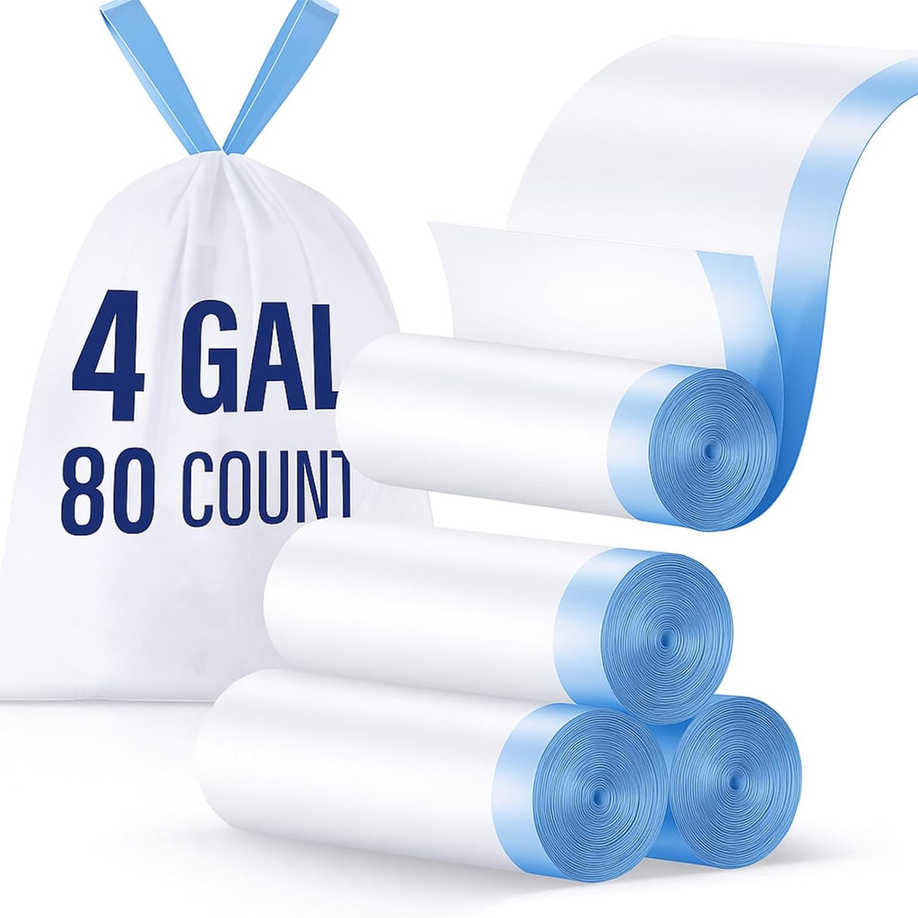 Skiennix 4 Gallon Trash Bags - Drawstring, Tear-Free, Unscented | 80 Count for Home & Office