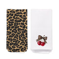 Leopard Bathroom Hand Towels Set of 2 - Cheetah Bow with Cherry Guest Hand Towels, Leopard Print Dish Tea Towels for Kitchen Decor, Cherry Themed Gifts for His Hers, Housewarming Gift Idea