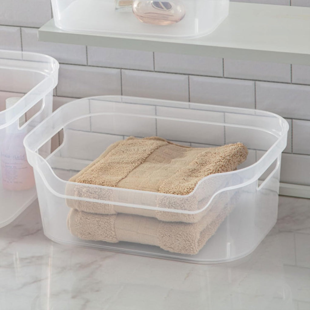 Sterilite Medium Open Scoop Front Storage Bin - Clear with Comfortable Carry Handles | 8 Pack (5.25x9.5x13 In)