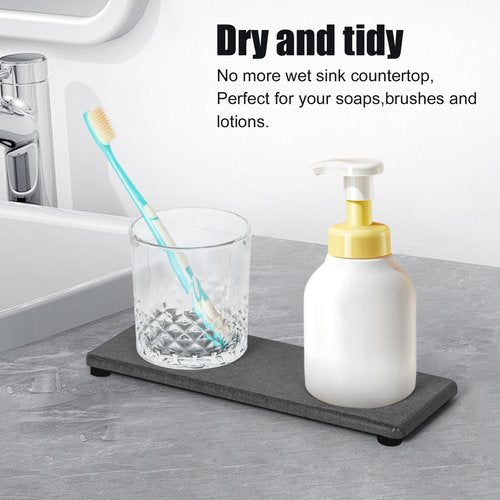 3PCS Stone Drying Tray, Water Absorbing Stone Tray for Sink, Stones Soap Trays, Fast Dry Diatomite Stones Mat,Used for Hand Soaps,Sponge,Toothbrush Holder in Bathroom Counter and Kitchen Sinks
