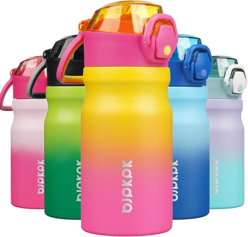 BJPKPK Insulated Water Bottle - 14oz Reusable Stainless Steel Flask with Straw & Leak-Proof Lid | Rainbow