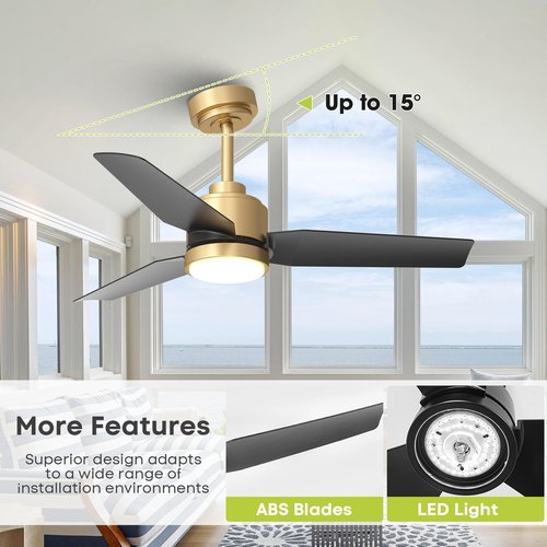 42 Inch Black Ceiling Fans with Lights and Remote/APP, Modern Ceiling Fan for Living Room Outdoor Ceiling Fan 6-Speed Adjustable Reversible DC Motor Timer Noiseless 3CCT Dimmable for Bedroom Office