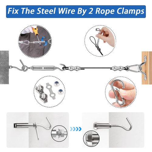 Toyeah 1/16" Wire Rope Kit with 300FT Vinyl Coated 304 Stainless Steel Wire Rope with M5 Turnbuckle, 7x7 Strand Core Tensioner Kit for String Light Hanging, Garden, Clothes Line and Plant Climbing