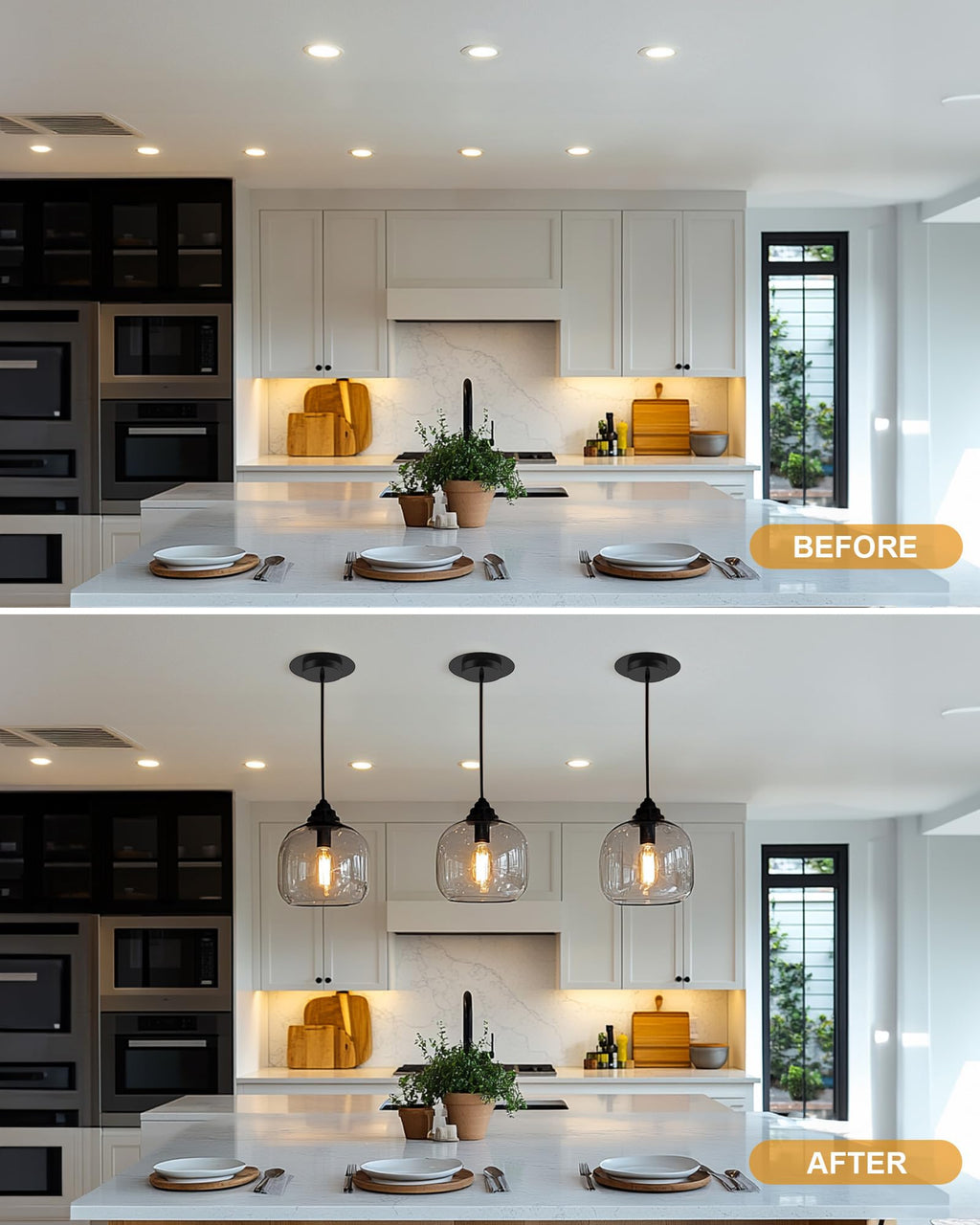 YIIZON 5" and 6" Recessed Can Light Conversion Kit, Fixture Upgrade, Pendant & Hanging Light, Ceiling Fan Compatible, 7¾ Inch Flat Steel Ceiling Medallion, Black Finish