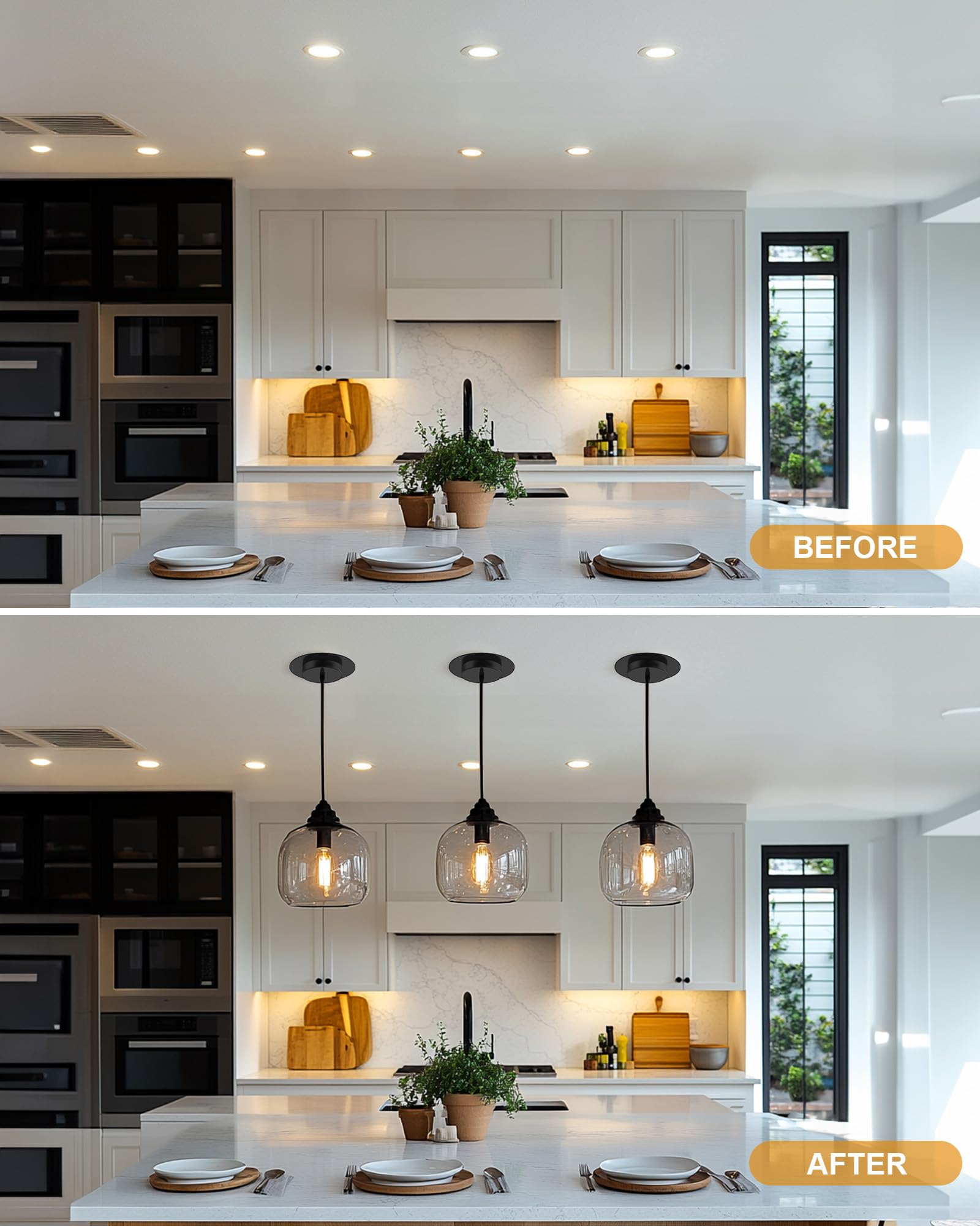 YIIZON 5" and 6" Recessed Can Light Conversion Kit, Fixture Upgrade, Pendant & Hanging Light, Ceiling Fan Compatible, 7¾ Inch Flat Steel Ceiling Medallion, Black Finish
