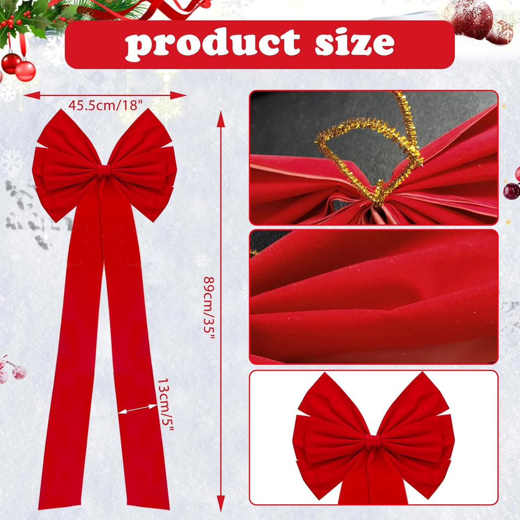Regine Switzerland Christmas Bows - Large 18”x35” Red Velvet Car & Tree Bow Topper | 2 Pack for Festive Decor