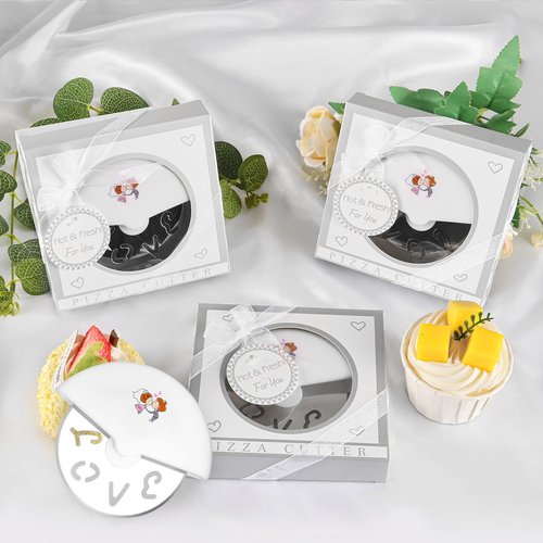 30Pcs Pizza Cutter Wedding Party Favors for Guests, Mini Stainless Steel Pizza Cutter with Silver Gift Box for Bridal Decoration Baby Shower Return Souvenirs Guest Prizes