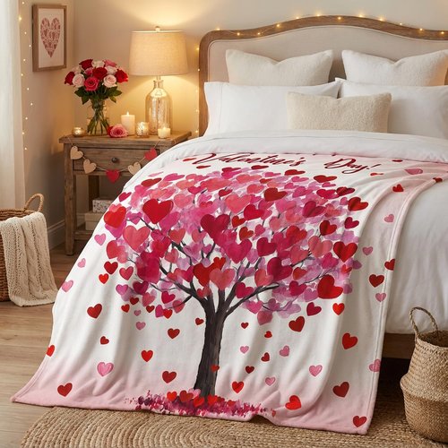 Horaldaily Valentine Flannel Blanket Throw, Valentine Love Hearts Tree Soft Fuzzy Plush Cozy Fleece Blankets for Couch Sofa Bed Lounging, Ideal Gifts for Kids Adults Wife Self, 50x60