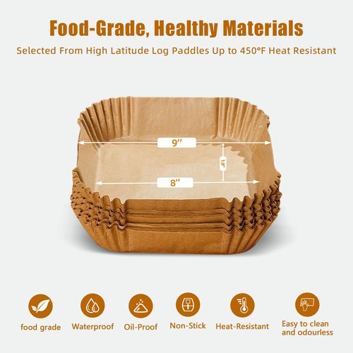 Air Fryer Paper Liners, 150 PCS Non stick Oil Resistant Air Fryer Parchment, 8 Inch Disposable Food Grade Free Of Bleach Square Parchment Baking Paper