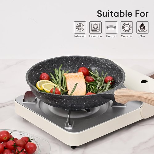 JEETEE Non Stick Frying Pan Set, Frying Pans Nonstick, Omelette Skillet with Soft Touch Handle, 3-Piece Cookware Set 8 Inch 9.5 Inch 11 Inch