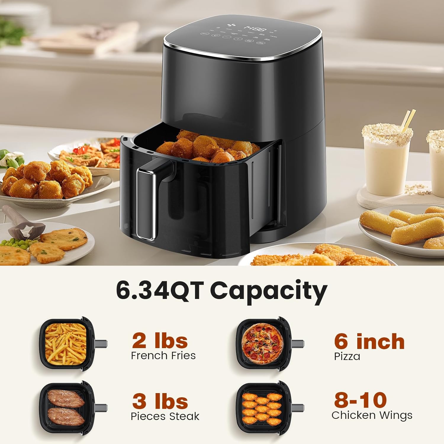 Sweetcrispy 6QT Air Fryer - 12-in-1 Square Airfryer Oven with Window & Easy-Clean Nonstick Basket