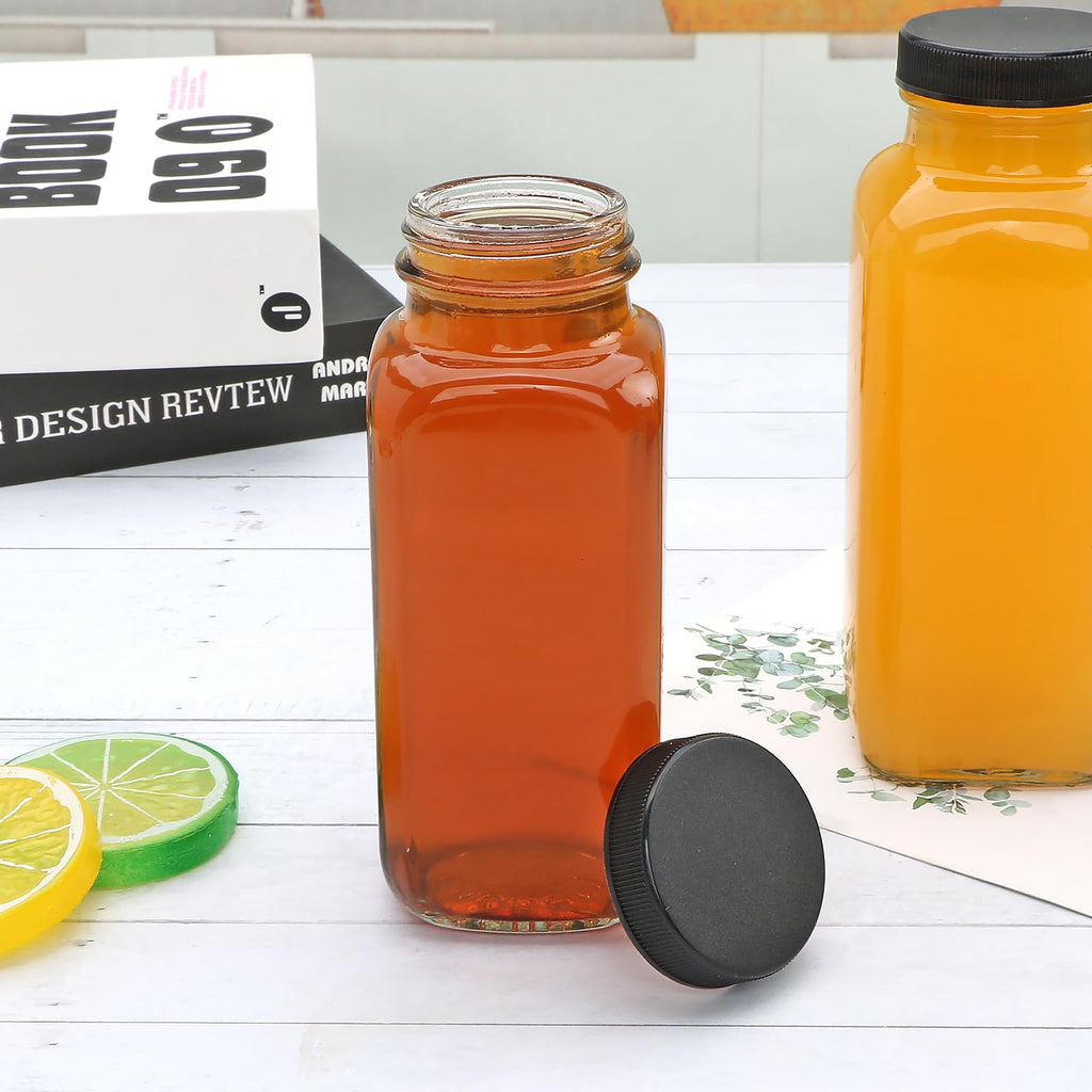 Accguan Vintage Water Bottles with Lids,8oz Reusable Glass Drinking bottles for Juicing,Hot Sauce,Kombucha,Ginger Jar,Potion,Oil,Milk Bottles,Whiskey,Portable Travel Bottle,Smoothies Bottles(12pack)