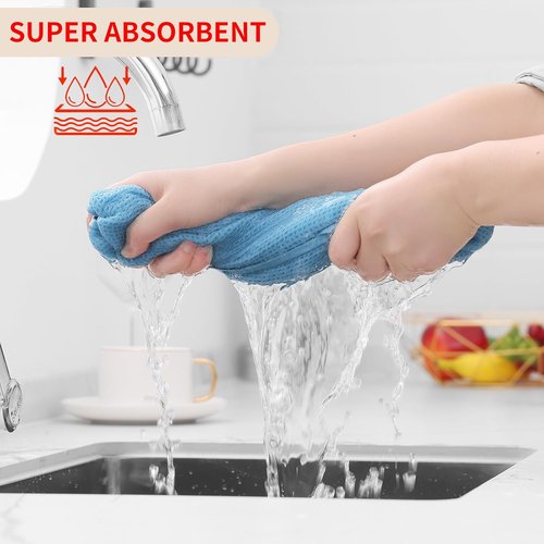 Homaxy Kitchen Dish Cloths - 100% Cotton Waffle Weave, Ultra Soft & Absorbent, 12x12 Inches, 6-Pack, Sky Blue