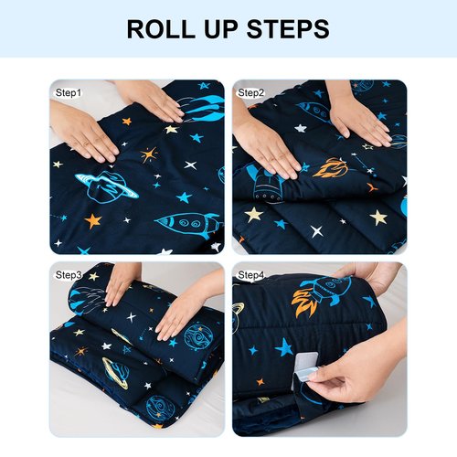 david's kids Minky Toddler Nap Mat with Removable Pillow and Minky Fleece Blanket, Soft Slumber Bags for Boys, Perfect for Preschool, Daycare, Kids Sleeping Bags with Rollup Design, 50"x20", Space