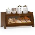 JANSNIMEN Vintage Bread Box for Kitchen Countertop, Large Bread Container Storage, Wooden Farmhouse Bread Box with Window Bread Holder (Brown)