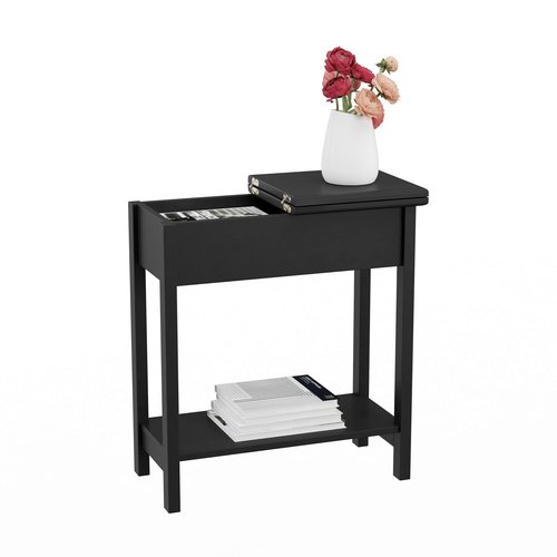 Lavish Home Flip Top End Table - Narrow End Table and Slim Console with Storage Compartment and Lower Shelf for Living Room, Hallway, Entryway and Small Spaces (Black)
