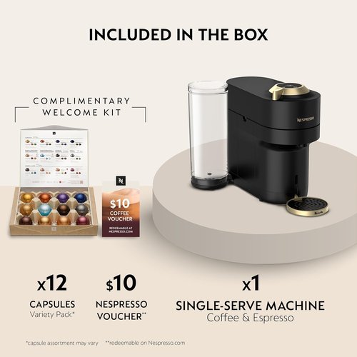 Breville Nespresso Vertuo Pop+ Coffee & Espresso Maker - Matte Black Gold Finish