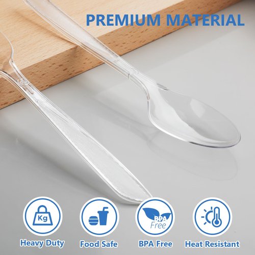 SACATR 500 Count Heavy Duty Clear Plastic Spoons,BPA-Free,Heat Resistant Disposable Plastic Spoons Bulk, Solid Durable Premium Cutlery for Parties, Events and Everyday Use