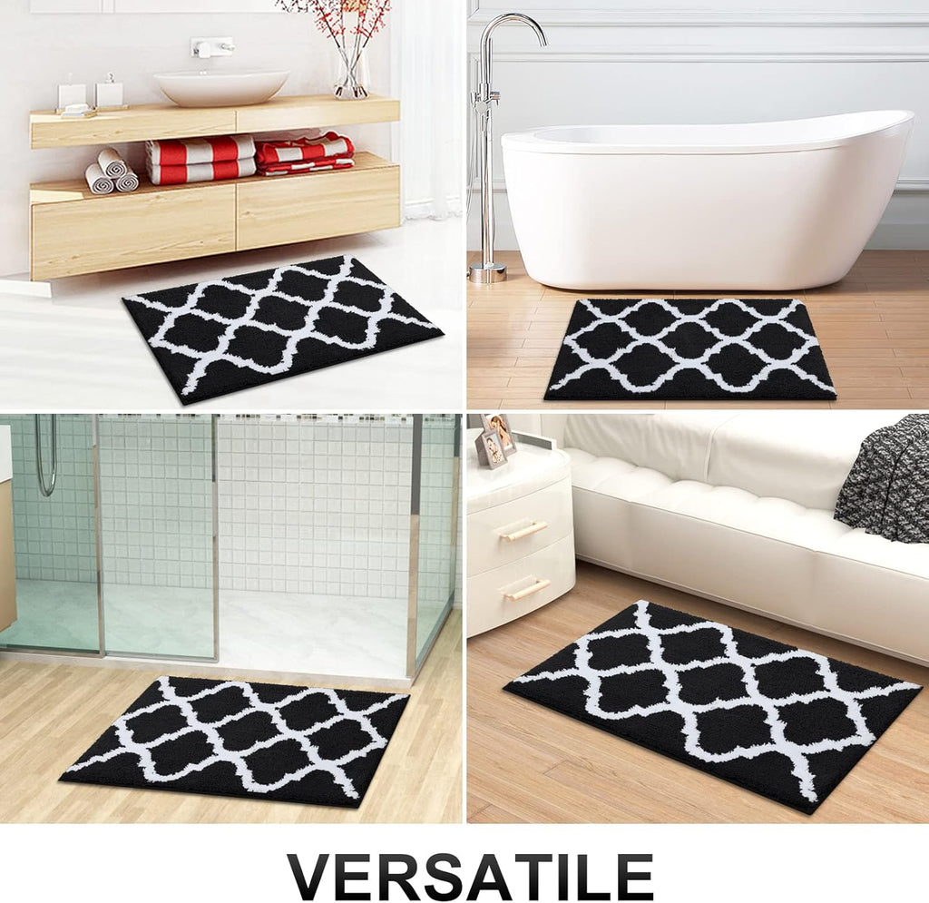 OLANLY Bathroom Rugs - Soft, Absorbent Microfiber Non-Slip Mats | 30x20 Black Shaggy Shower Carpet