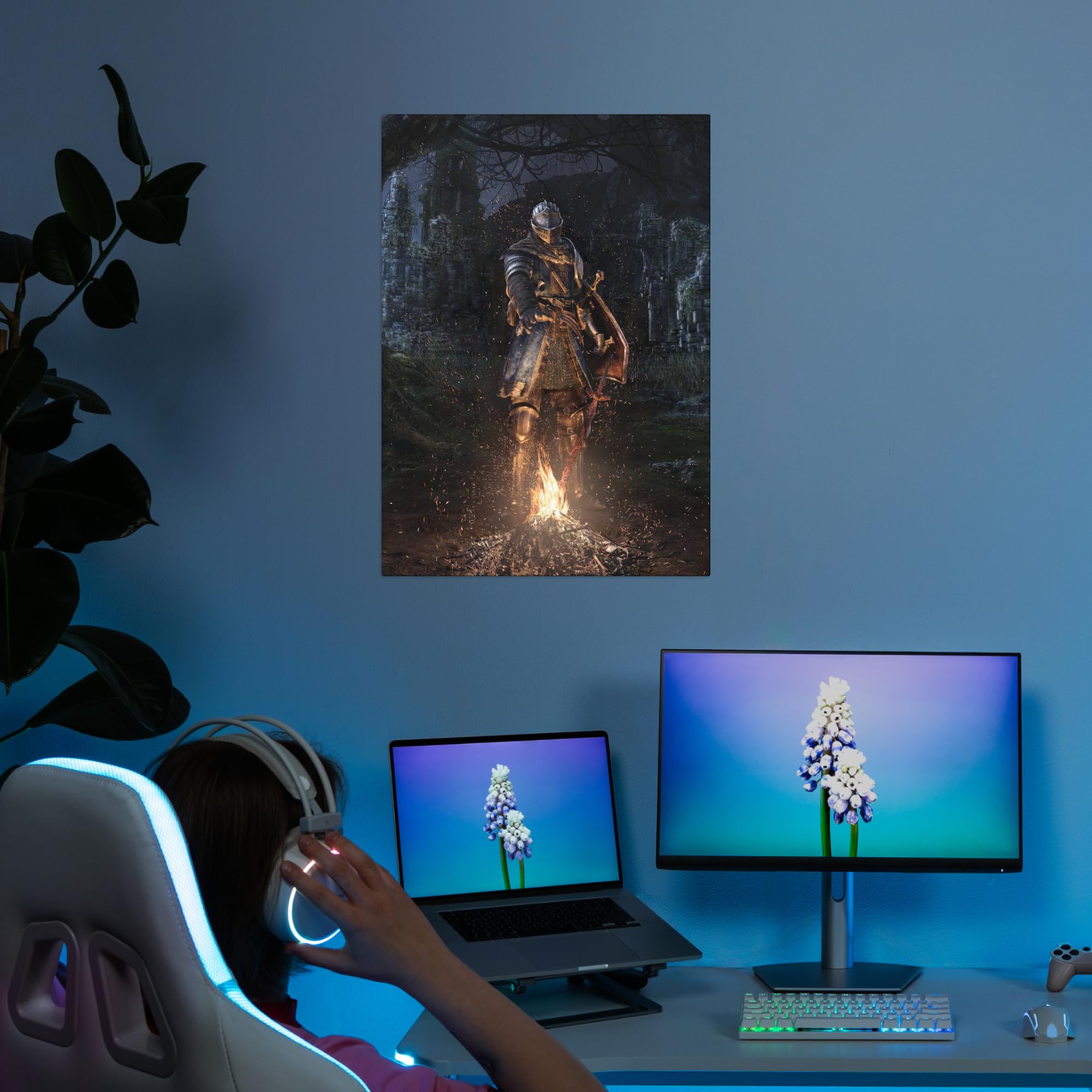 Displate Metal Poster Dark Souls - Lordran - Bonfire in the Shrine - Easy Magnetic Mounting – Knight Collectible Gift for Gamer - Fantasy Wall Art Room Decor Bedroom Posters - 12.6x17.7 in