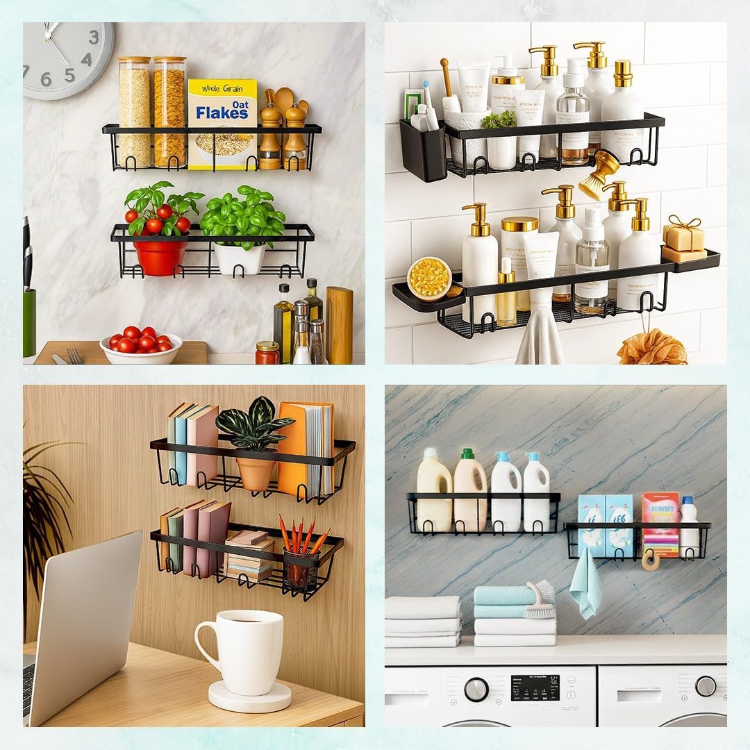 Sben Shower Caddy - Rustproof Adhesive Organizer with Large Capacity | 5 Pack Bathroom Shelves in Black