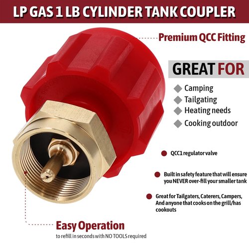 Gas One Propane Refill Adapter and 4ft Hose Adapter 1lb to 20lb - Cylinder with Type 1 - Fits All 1 LB Throwaway Disposable Cylinder