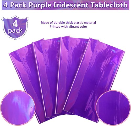 FunnyPars Iridescent Purple Plastic Tablecloths - Shiny Disposable Rectangle Covers | 54x108 Inch Party Decor