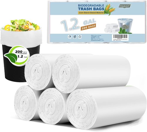 Inwaysin Small Trash Bags - 1.2 Gallon Clear Bathroom & Office Waste Basket Liners | 200 Pcs