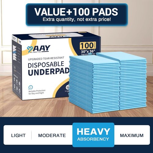 AAY Disposable Bed Pads - Super Absorbent Extra Large Underpads | Tear-Resistant Cloth Backing, 30" x 36" (100pcs)