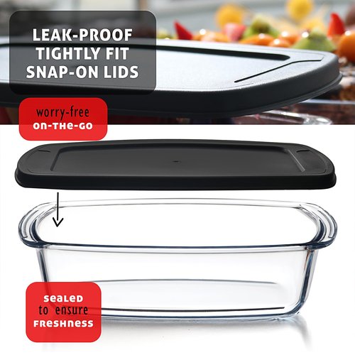 Nestl Set of 3 Glass Bread Loaf Pans for Baking Bread Pans for Homemade Breads, Glass Food Storage Containers with Lids, Glass Baking Dishes for Oven, Pound Cake Pan, Loaf Pan, 1.9 Quart