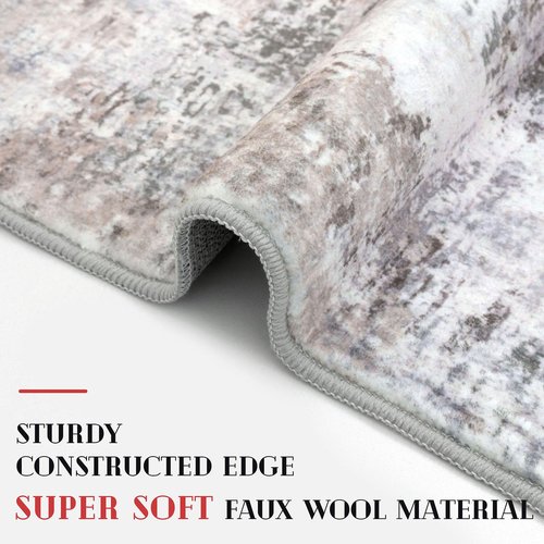 Lansny Small Abstract Area Rug 2x3 Entryway Rug Washable Door Mat Indoor Entrance, Washable Throw Rugs Non-Slip, Soft Beige Grey Kitchen Rugs Thin Print Faux Wool Floor Carpet for Foyer Front Door