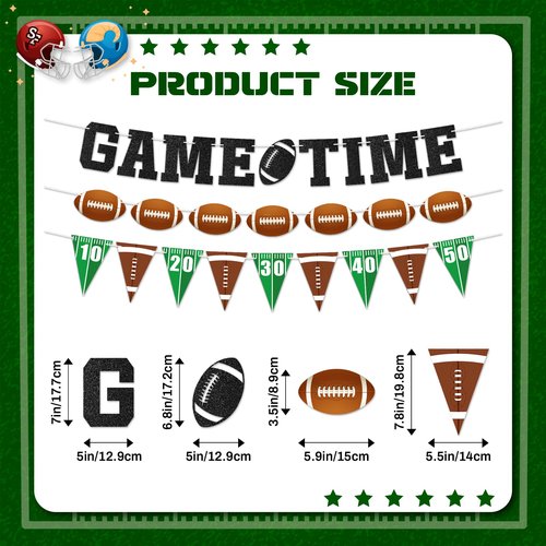 3 Pcs Football Banner Garland | No DIY - Pre-strung Game Time Football Party Banner | Birthday Party Decorations Bowl Game Indoor Decor