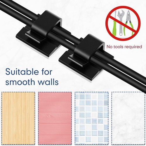 Yuntau 200 Pcs Outdoor Light Clips Adhesive Cable Clips for Christmas Outdoor String Lights with Adhesive Strips Patio Decor for Wall Wire Holder for Hanging Cable Management Cord Organizer (Black)