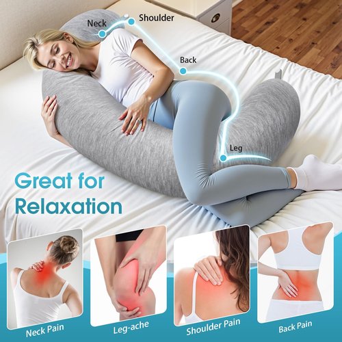 TranquilRelax Body Pillow, Long Pillow, Memory Foam & C-Shaped for Side Sleeper, Machine Washable Pillowcase, 53”×10”