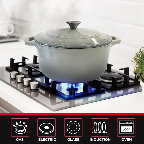 MUELLER HOME 4.5 QT Enameled Cast Iron Dutch Oven, Heavy-Duty Casserole Dish and Braiser Pan with Lid and Stainless Knob, Oven-Safe up to 500° F & Across All Cooktops, Grey