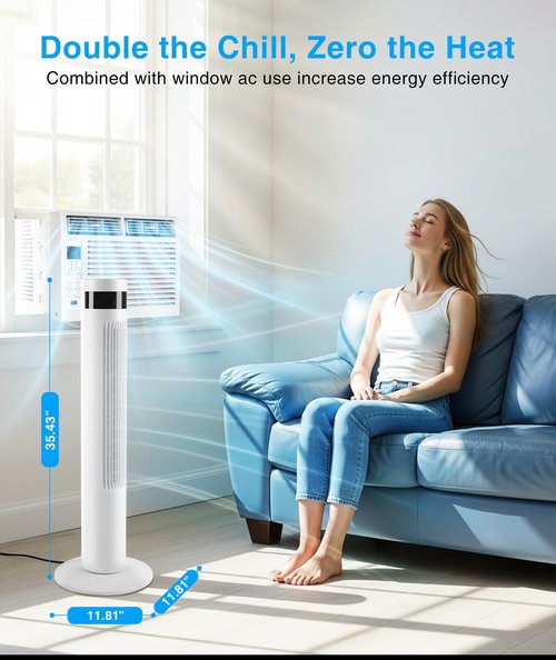 Tower Fan With Remote, Cooling Tower Fans that Blow Cold Air for Bedroom Office, 85° Oscillating Standing Bladeless Floor Fan for Home, 24ft/s Velocity, 3 Modes, 3 Speeds, 12Hrs, 36 inch (White)