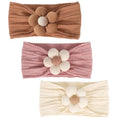 MIUXUESO Baby Flower Headbands - Soft Nylon Hair Accessories for Newborns & Toddlers | 3 Pcs Set (Yellow, Pink, Brown)
