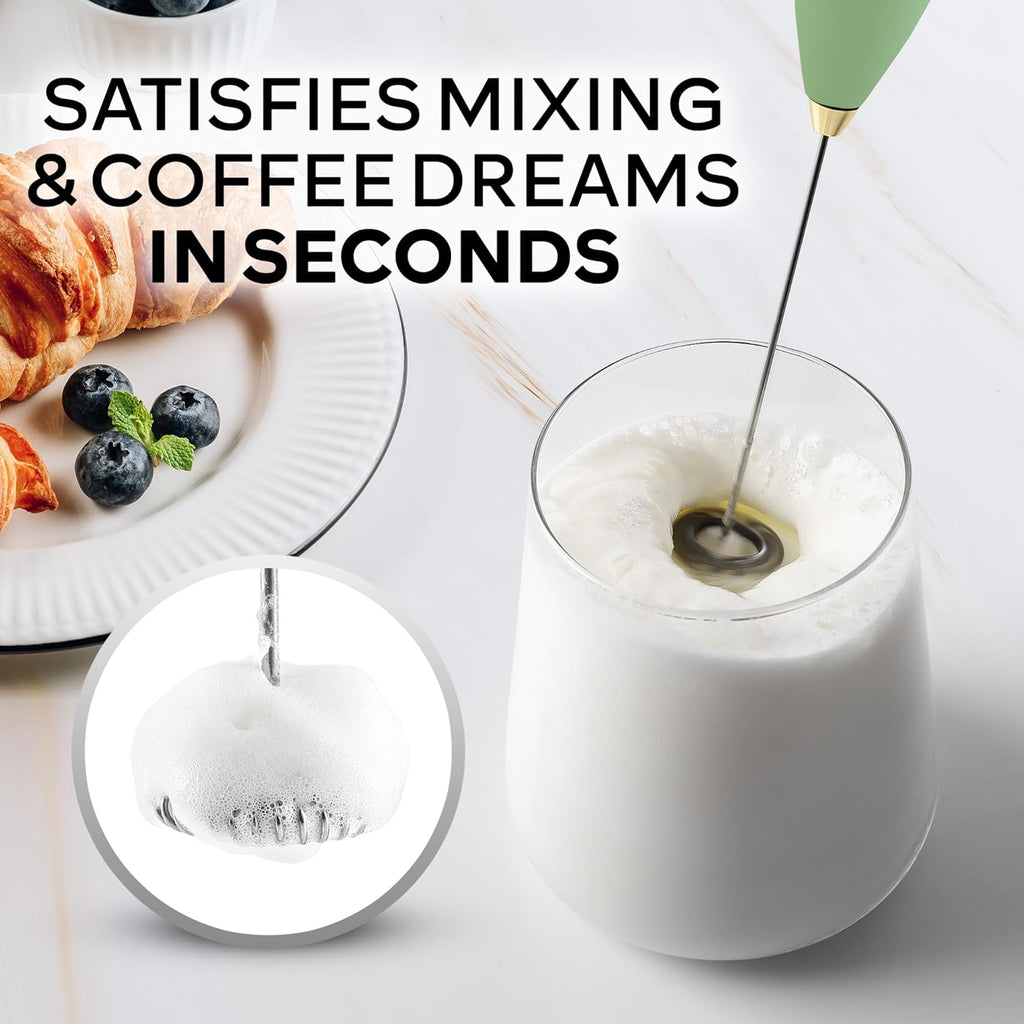 Zulay Kitchen Milk Frother Wand - Ultra-Fast Handheld Electric Whisk for Coffee & Lattes - Forest Gold