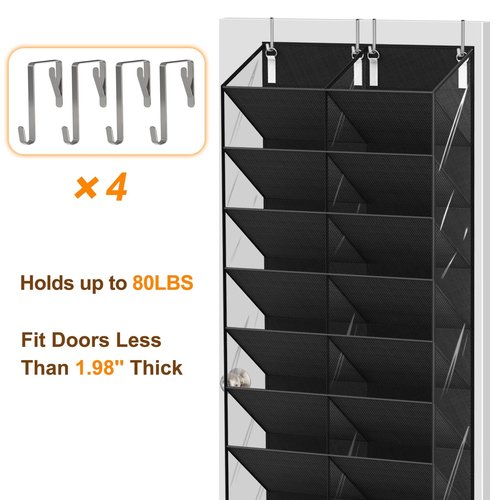 UVIAHOMI 20-30 Pairs Over the Door Shoe Organizer, Clear Pockets Hanging Shoe Storage for Closet, 10-Tier Door Shoes Rack, Handing Shoes Holder Fit All the Family's Sneakers, Boots, Heels, Black