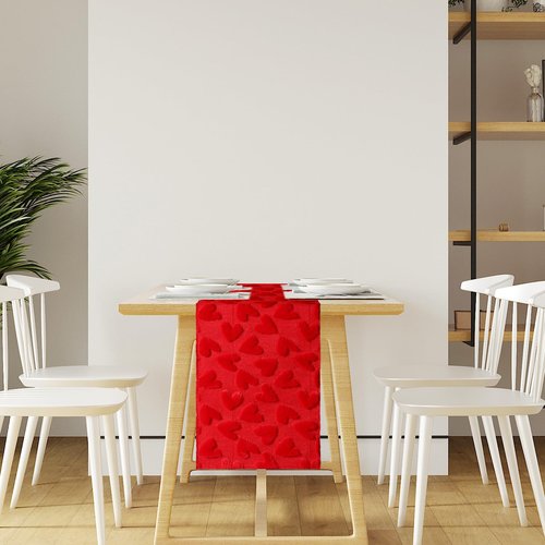 Windkream Valentine's Day Decor Table Runner 13 x 72 Inch Red Heart Soft Plush Faux Fur 3D Jacquard Table Runner Romantic Valentine's Day Decorations for Home Dining Holiday Wedding Party Decor