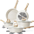 SODAY 12 Pcs Pots and Pans Set Non Stick, Cookware Sets White Granite Induction Cookware, Non-toxic Healthy Nonstick Kitchen Cooking Set with Frying Pan Set, Saucepans (PFAS/PFOA/PFOS Free)