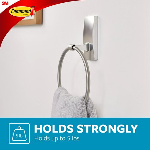 Command Hand Towel Holder - Satin Nickel, Water Resistant Strips, Rust Resistant Bathroom Organizer | Holds Up to 5 lbs